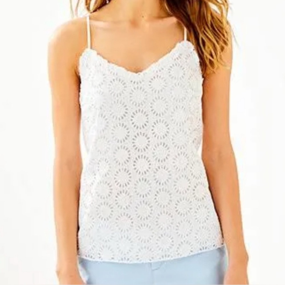 Lilly Pulitzer White Ruffled Eyelet Halter Tank Top Size Small